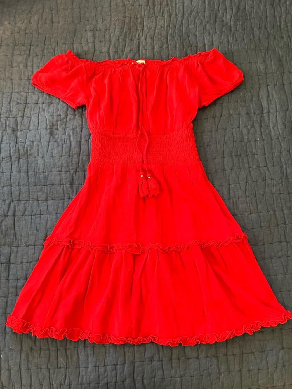 American Eagle Outfitters Red Off-Shoulder Smock Waist Mini Dress - Size Small